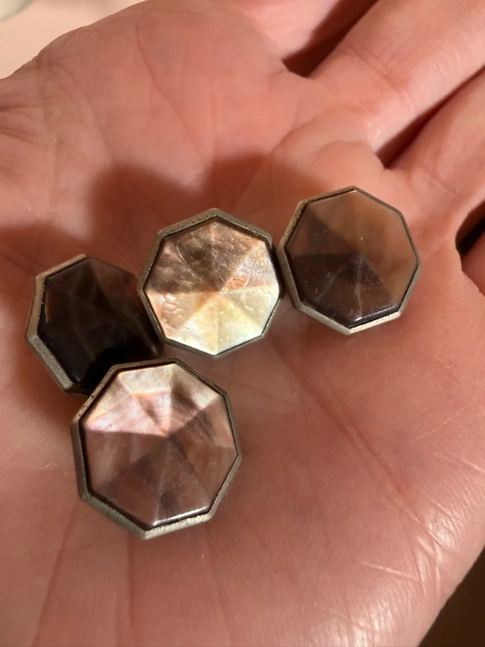 Vintage abalone shell art deco geometric octagon silver metal cufflink